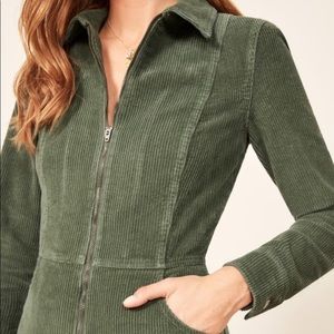 Reformation Carolina Green Corduroy Jumpsuit